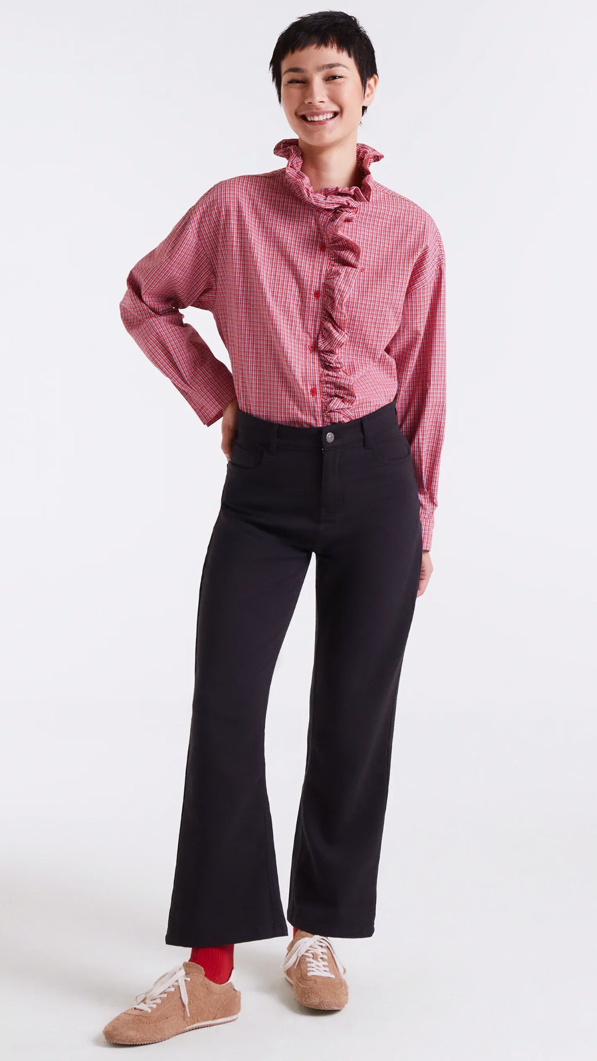 Camisa 100% algodón estampado cuadro vichy rojo