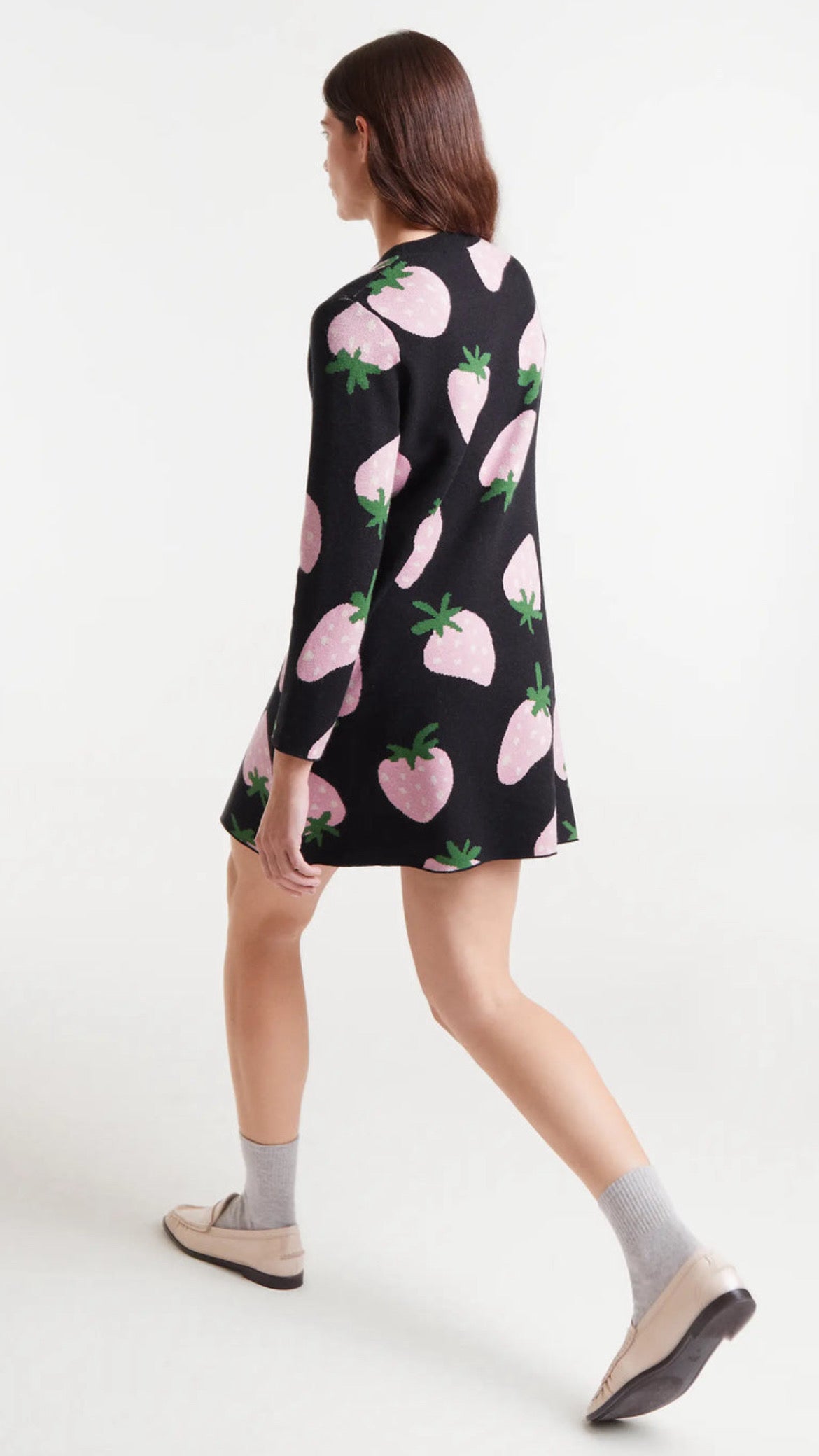 Vestido corto de punto jacquard con estampado Morango