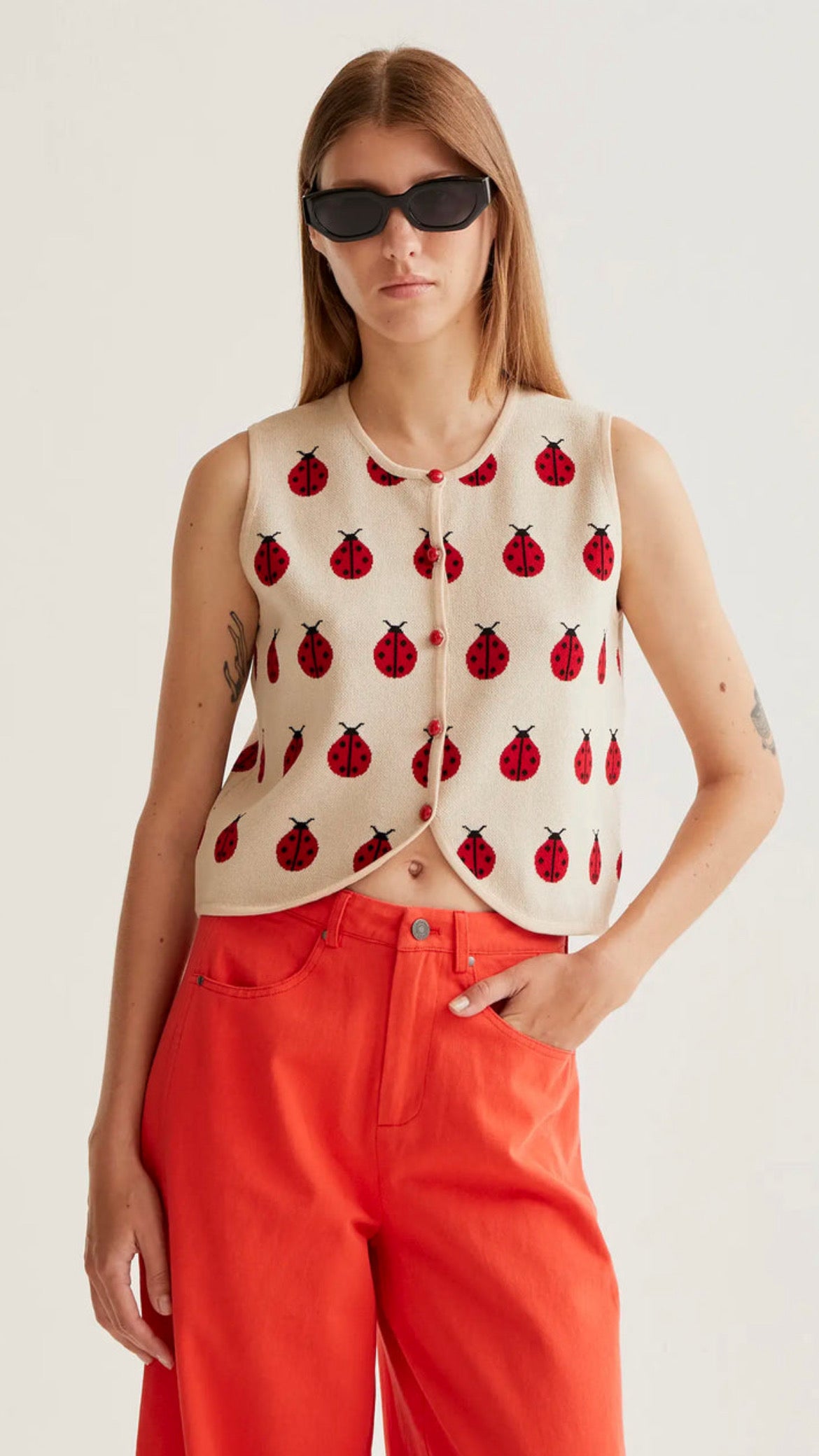 Top de punto estampado Red Coccinella