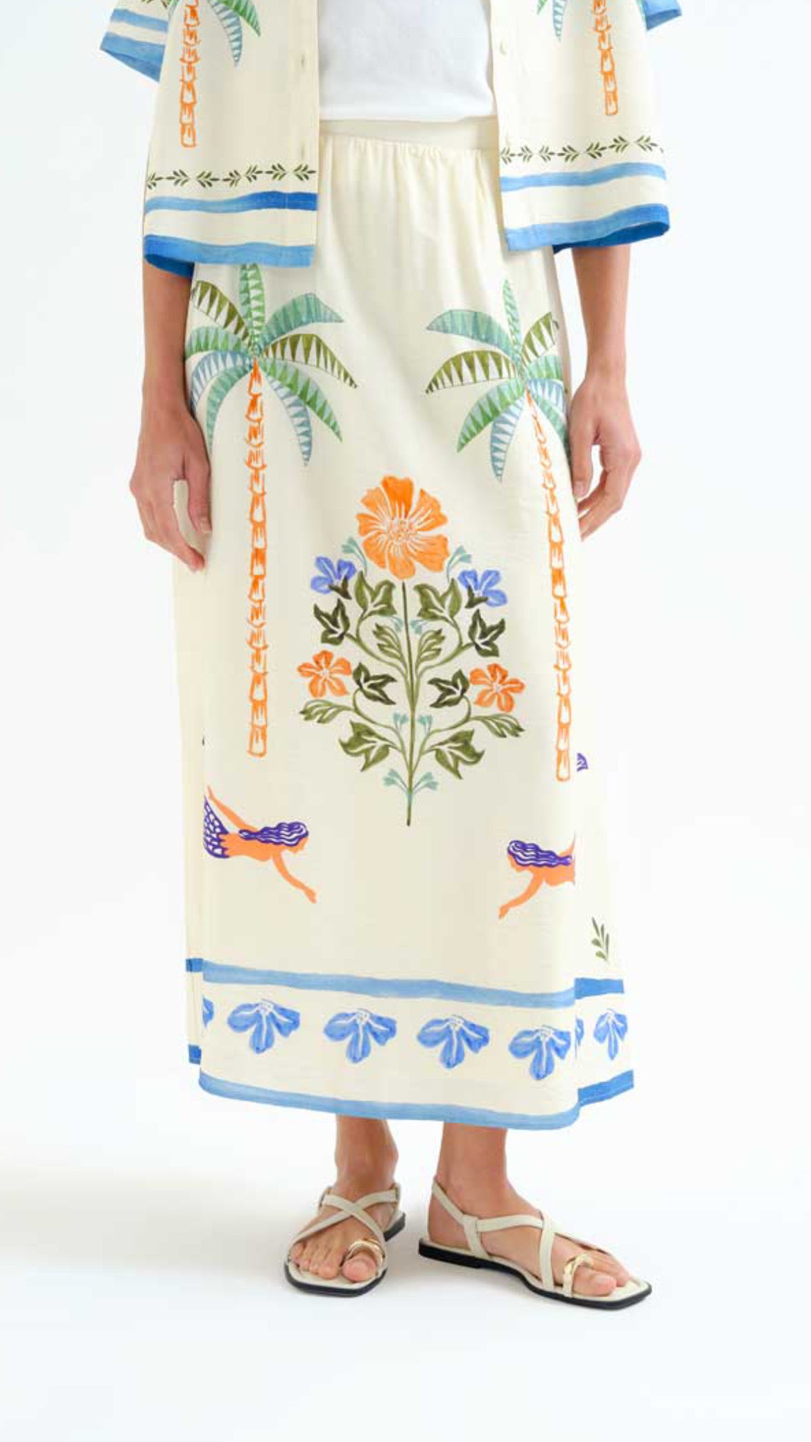 Falda larga con estampado Palm & Mermaid