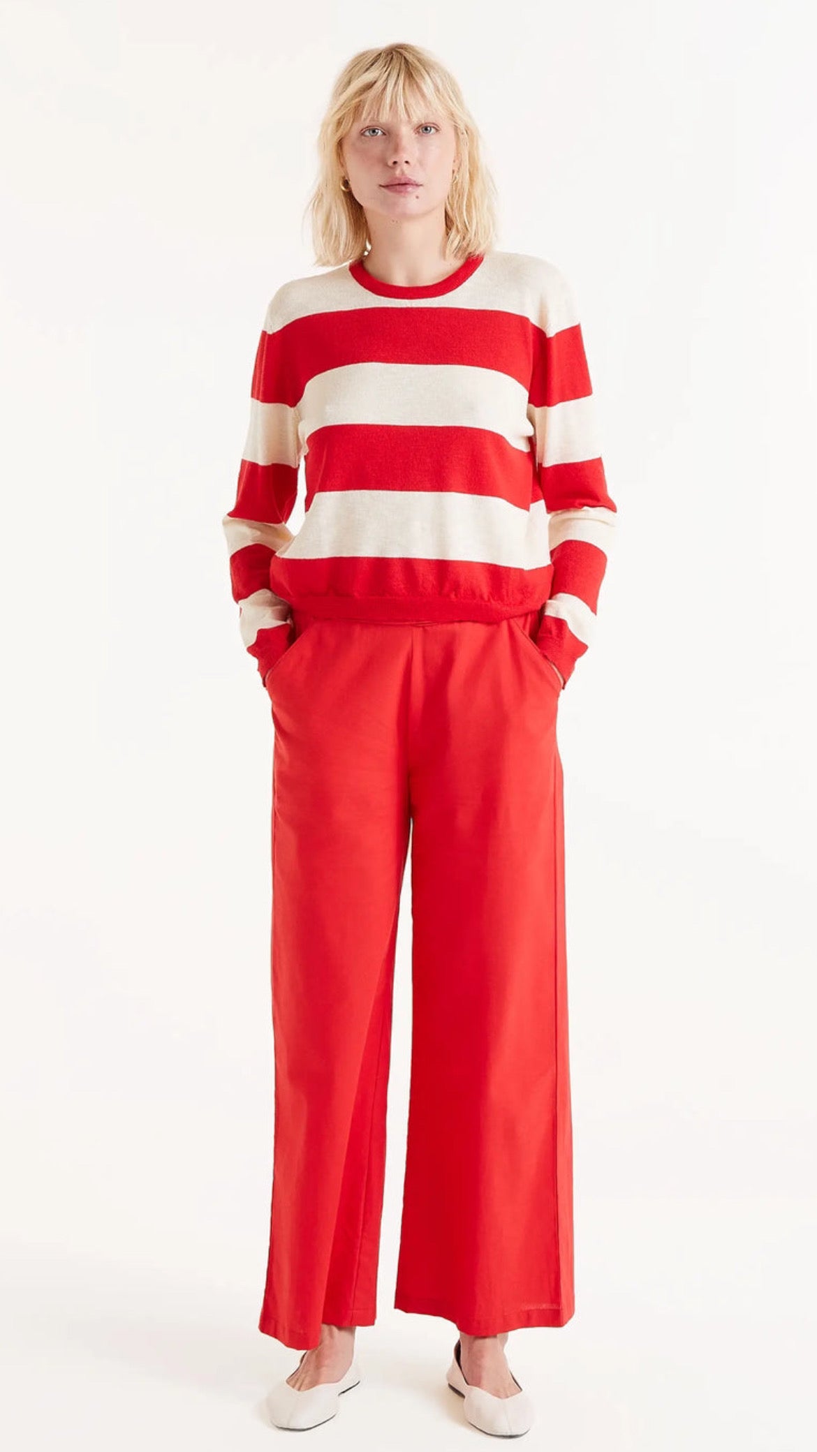 Fine knit red striped sweater