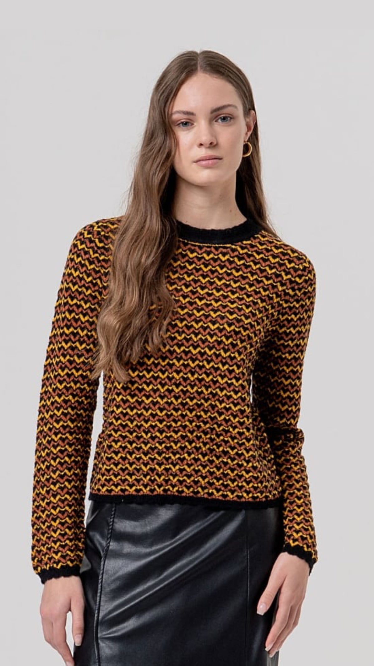 Jersey de cuello redondo zigzag Negro