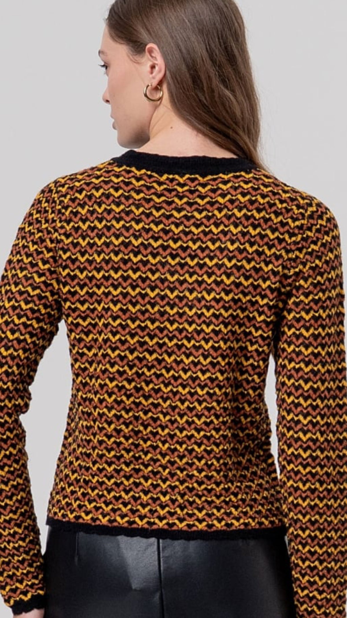 Jersey de cuello redondo zigzag Negro