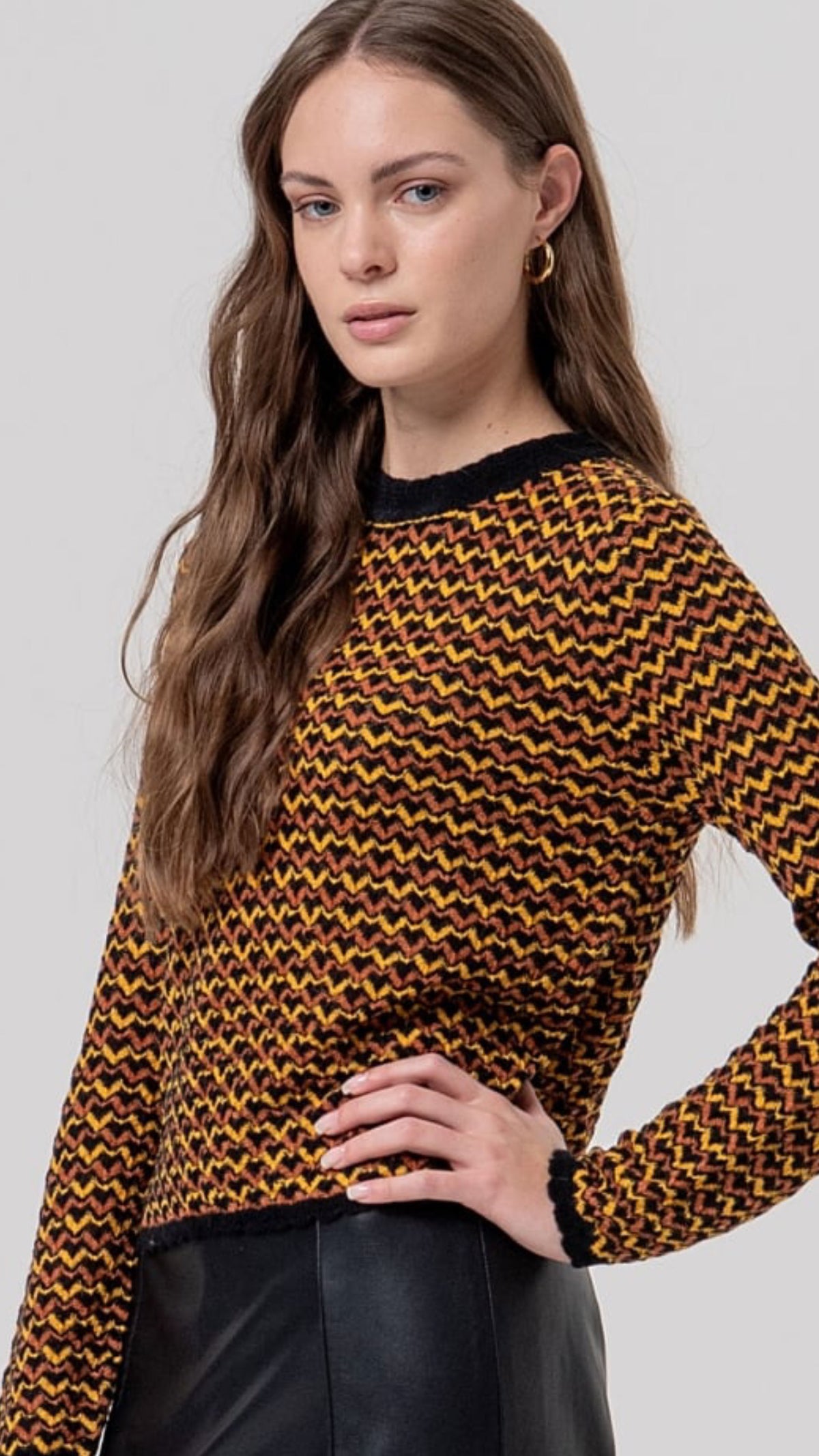 Jersey de cuello redondo zigzag Negro