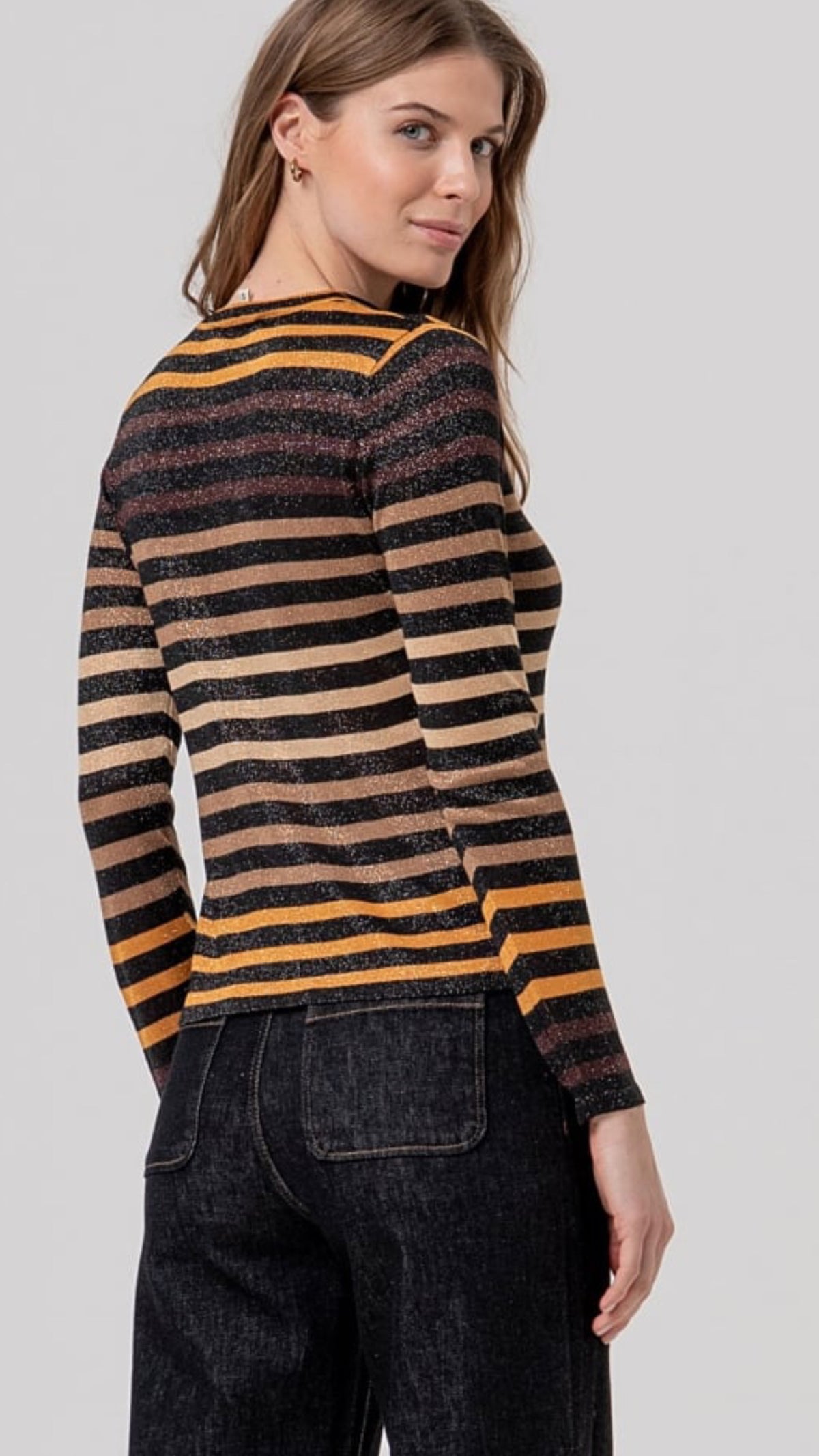 Jersey de cuello redondo de rayas Negro