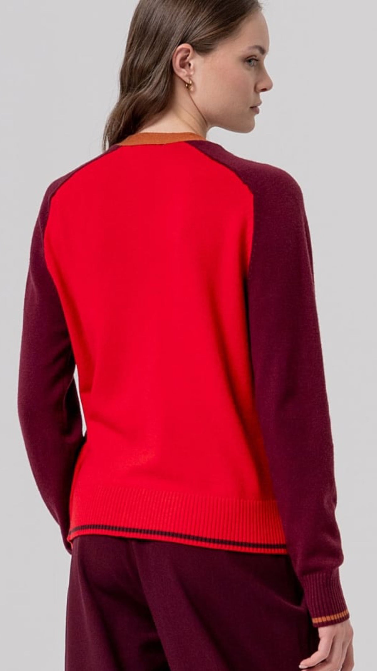 Cárdigan de escote en pico con contrastes Rojo