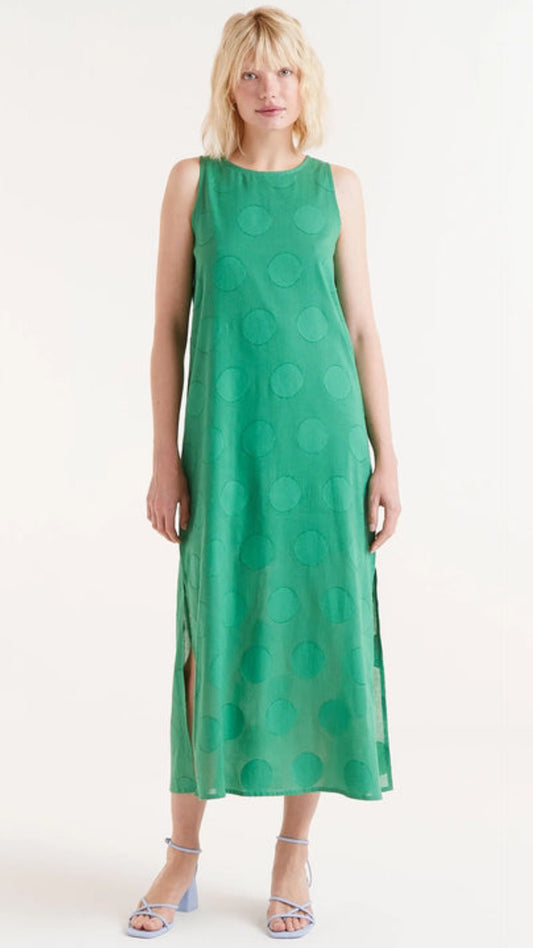 Vestido largo estampado círculos verdes