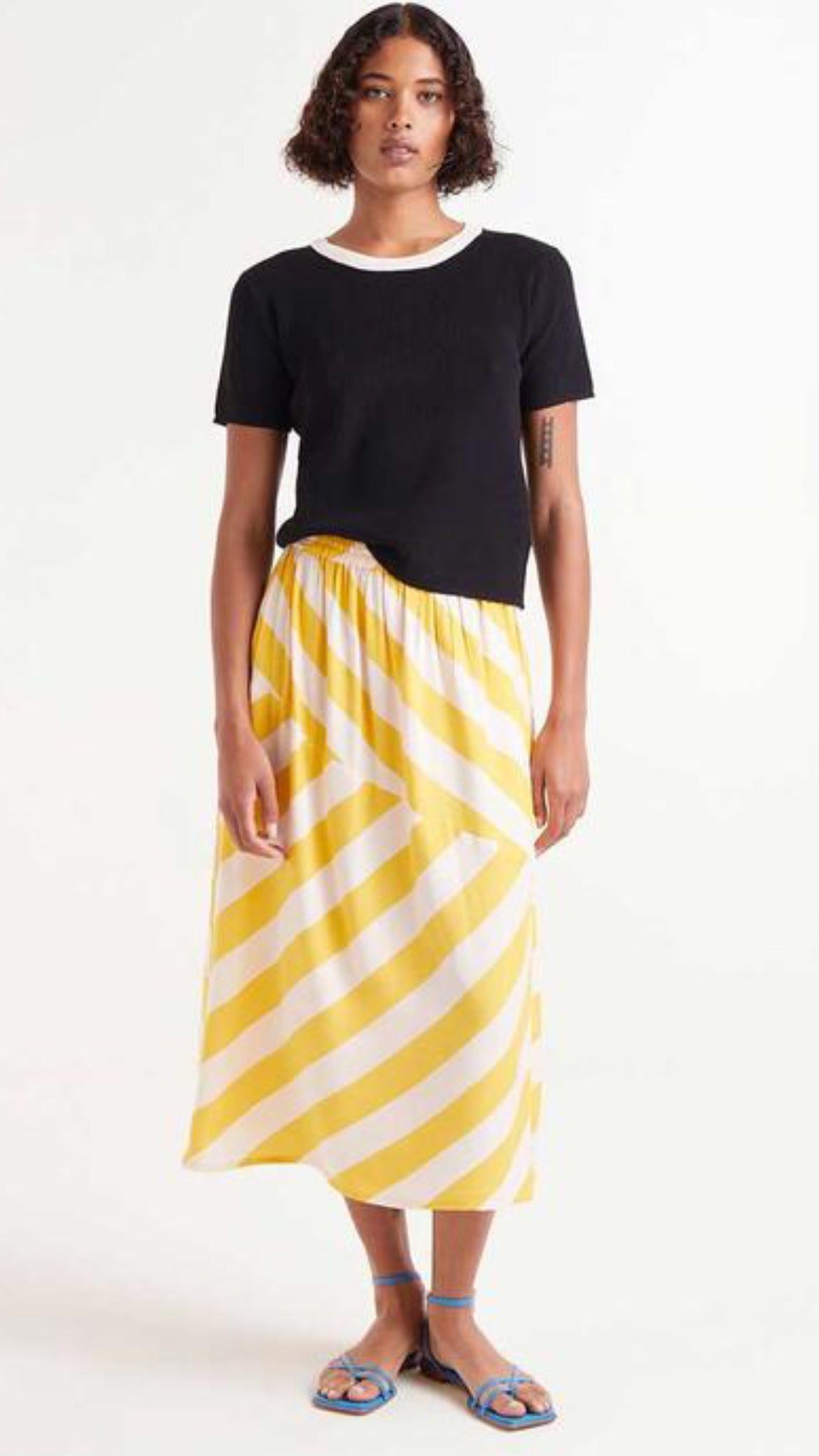 Falda midi rayas amarillas