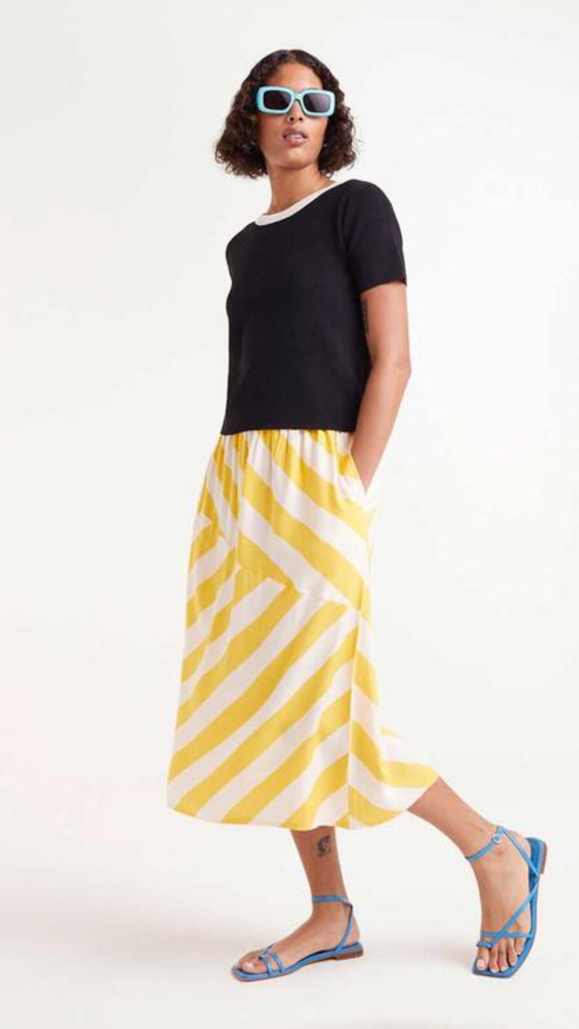 Falda midi rayas amarillas