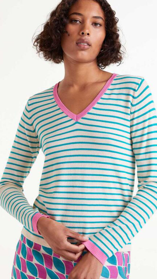 Jersey cuello pico rayas verde