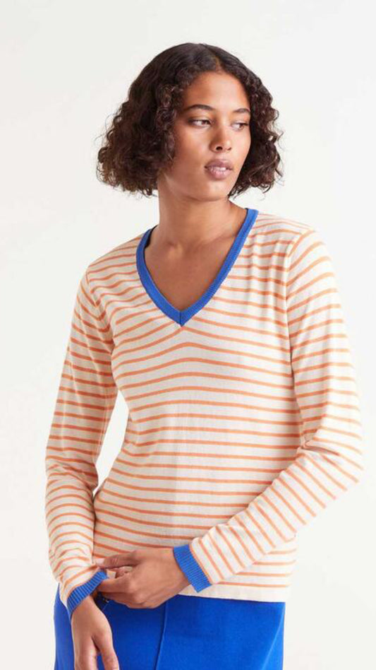 Jersey cuello pico rayas naranja