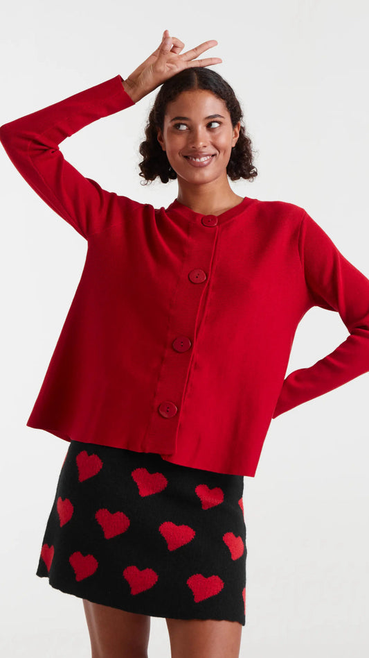 Cárdigan de punto evasé rojo