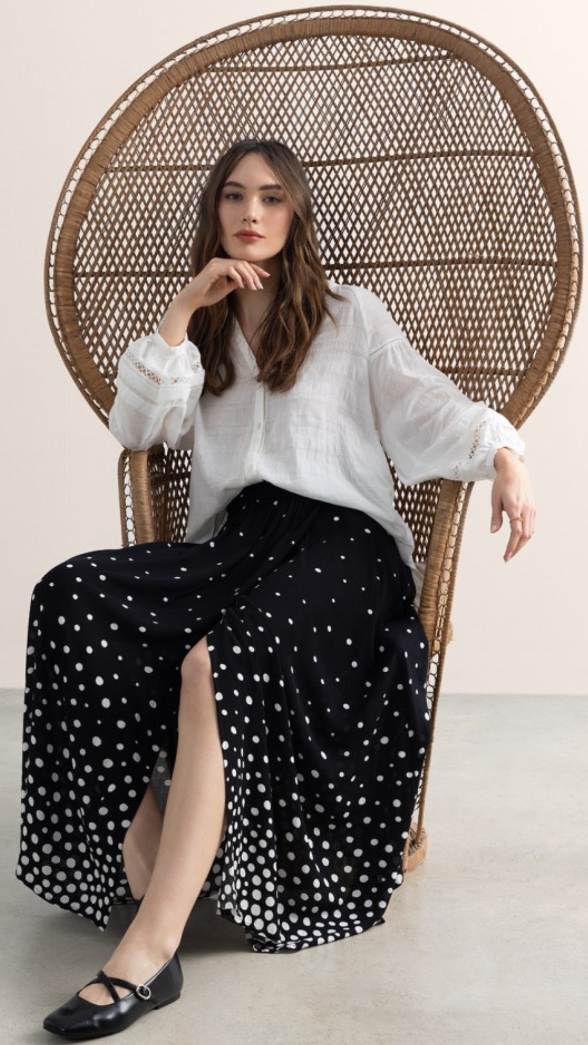 Falda midi estampado lunares negro
