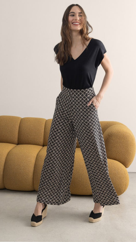 Pantalón culote elástico estampado negro