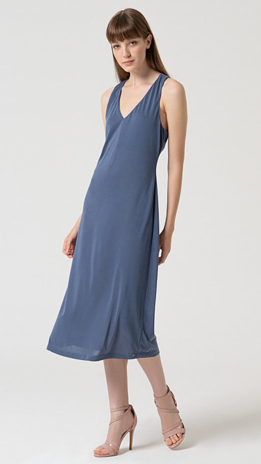 Vestido midi elástico liso índigo