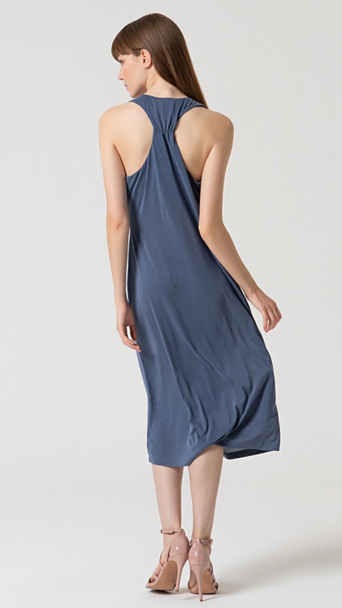 Vestido midi elástico liso índigo