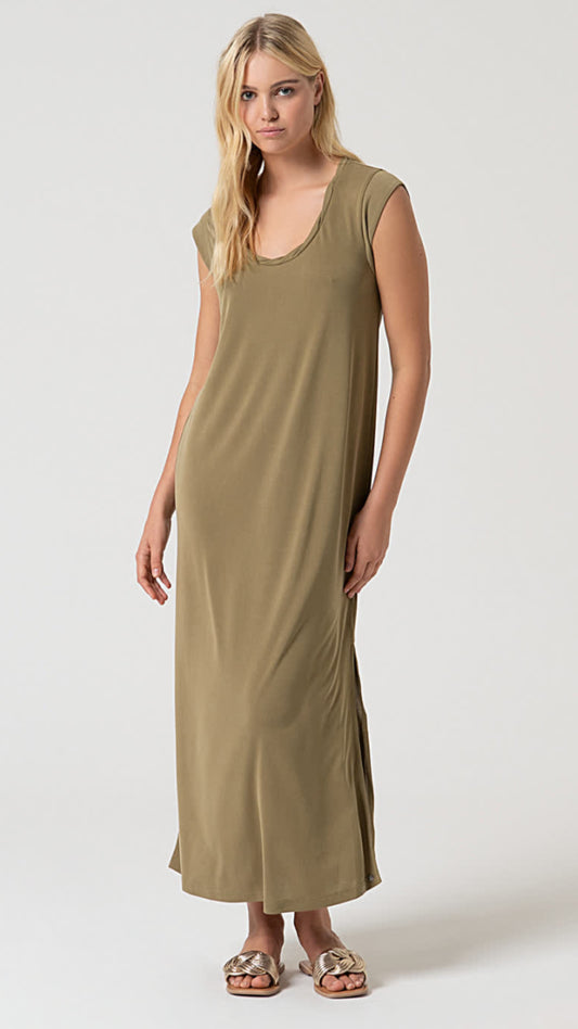 Vestido largo recto kaki