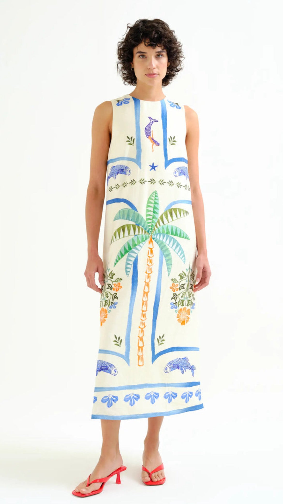 Vestido largo con estampado Palm & Mermaid
