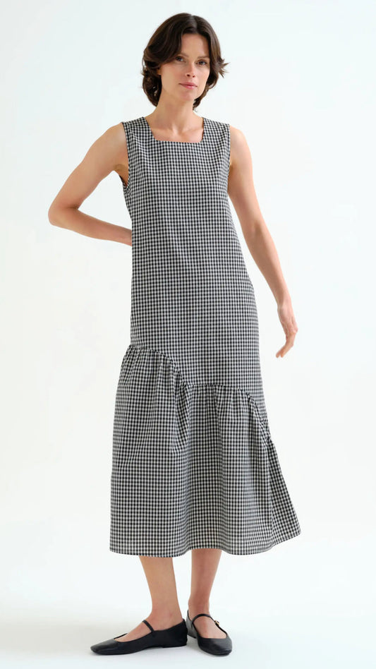 Vestido midi cuadros vichy negro