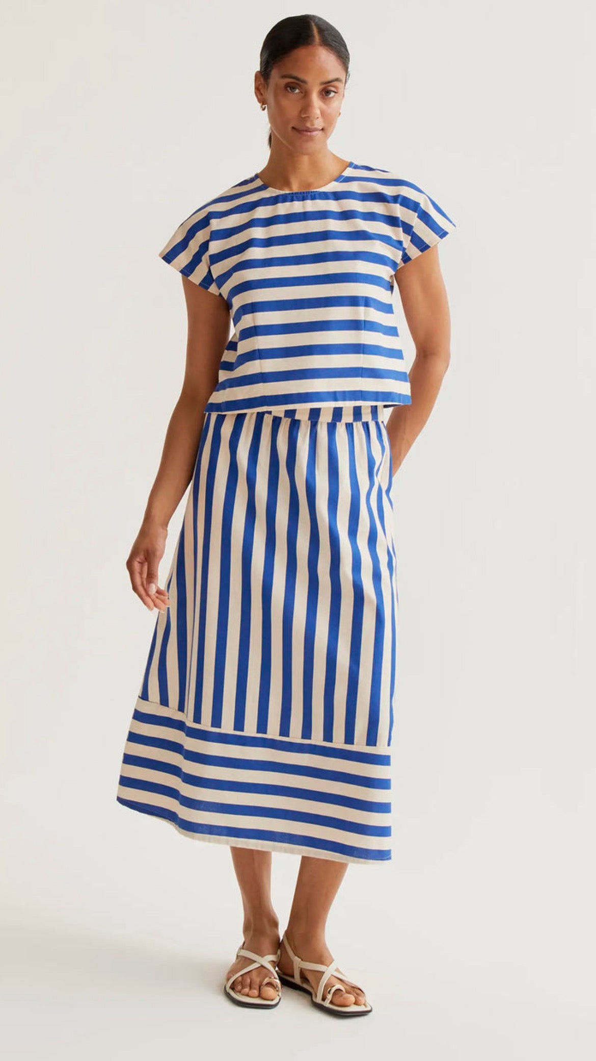 Falda midi con estampado Bamboo Blue