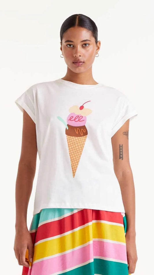 White ice cream print t-shirt