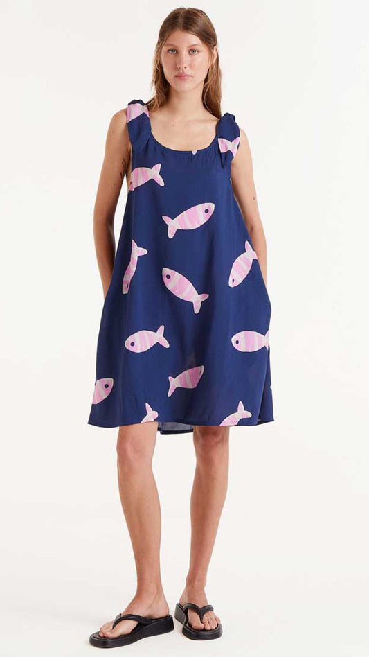 Vestido corto rayón con estampado Eureka