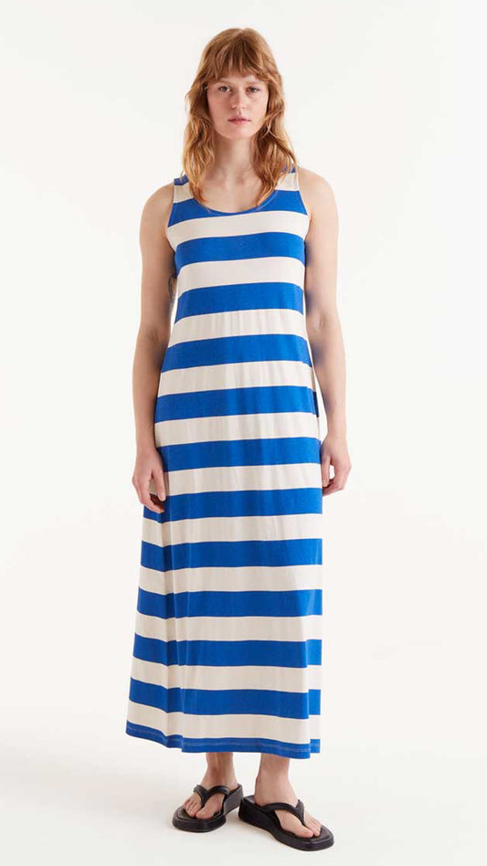Vestido largo rayas azules