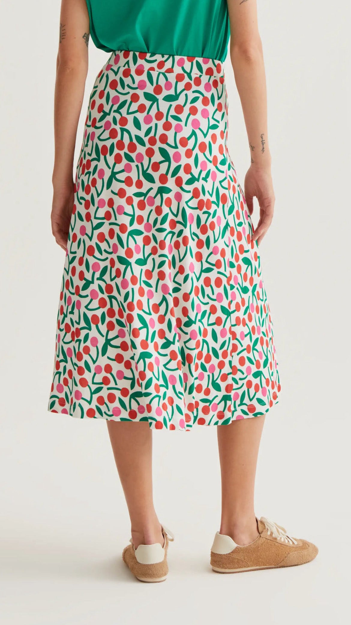 Falda midi con estampado Guinda