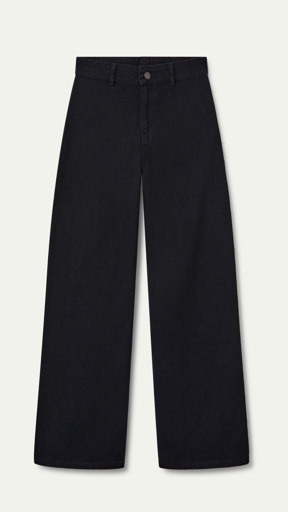 Pantalón vaquero negro con bordado fresa