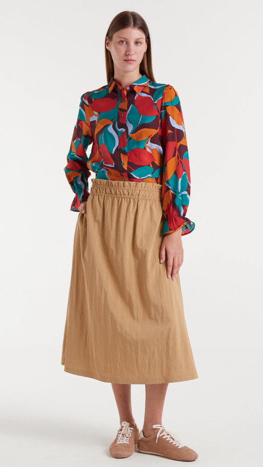 Falda midi camel
