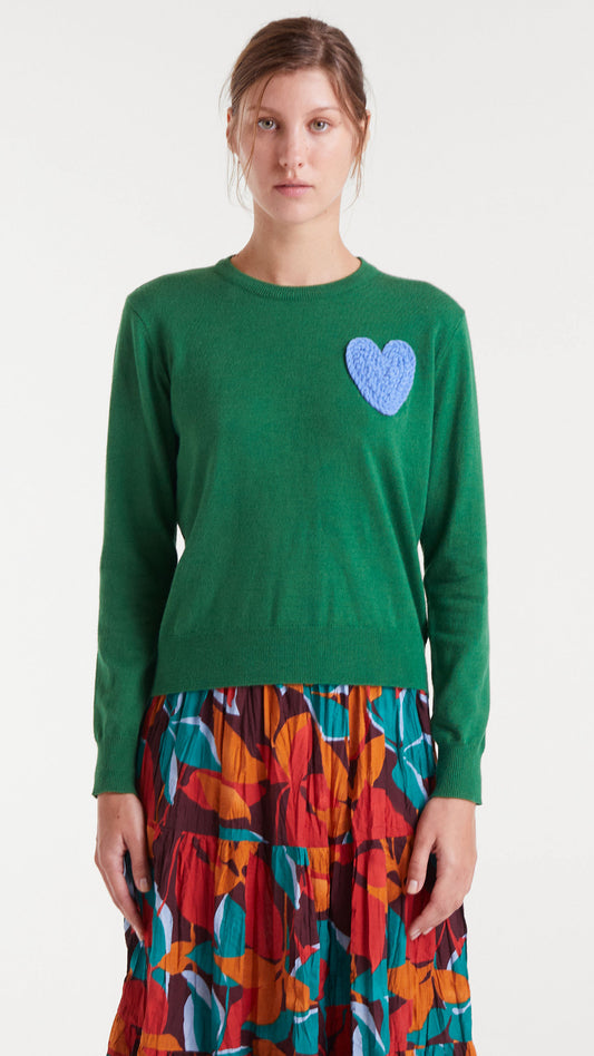 Jersey de punto verde con print corazón