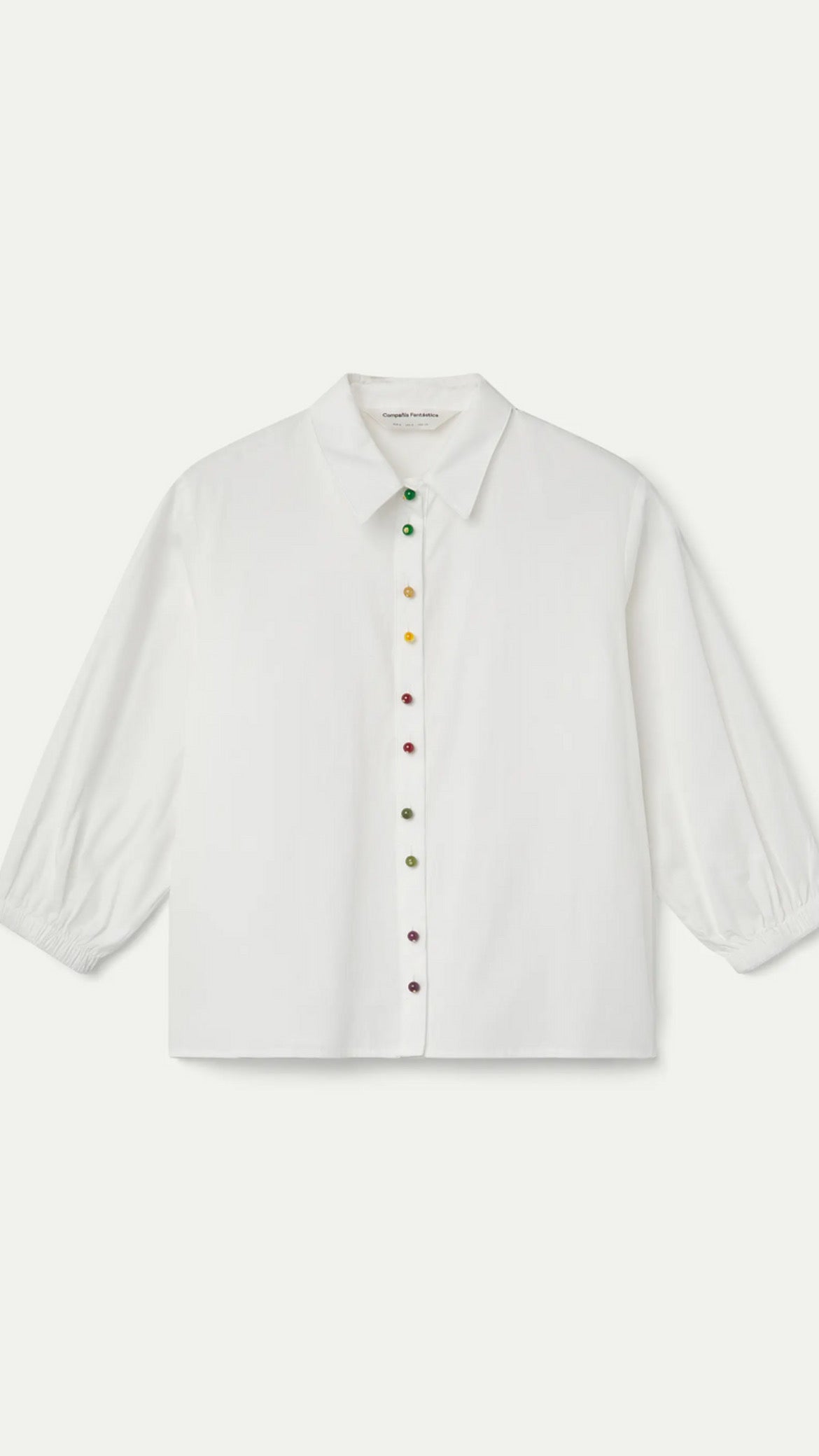 Camisa 100% algodón blanca con botones joyas multicolor