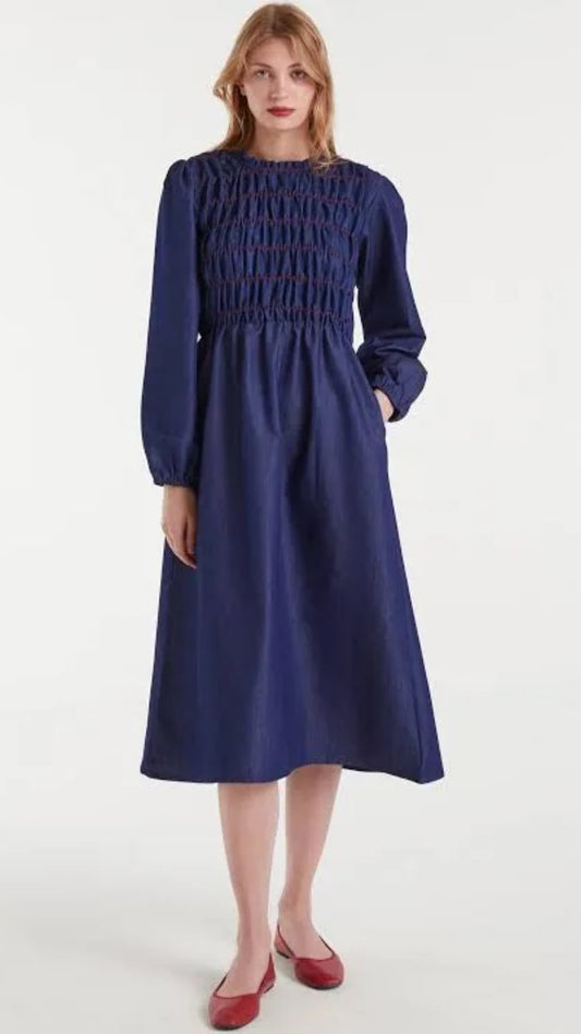 Vestido midi 100% algodón chambray azul