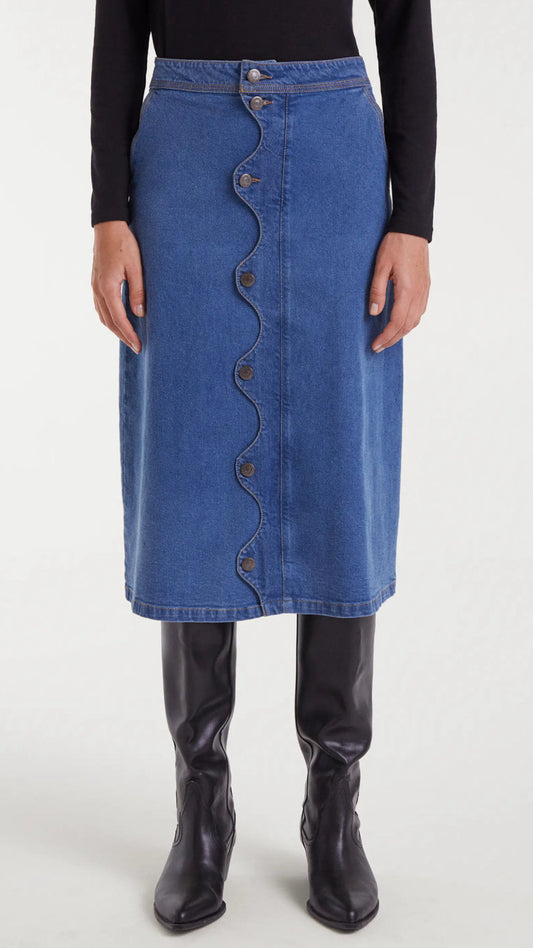 Falda midi vaquera azul