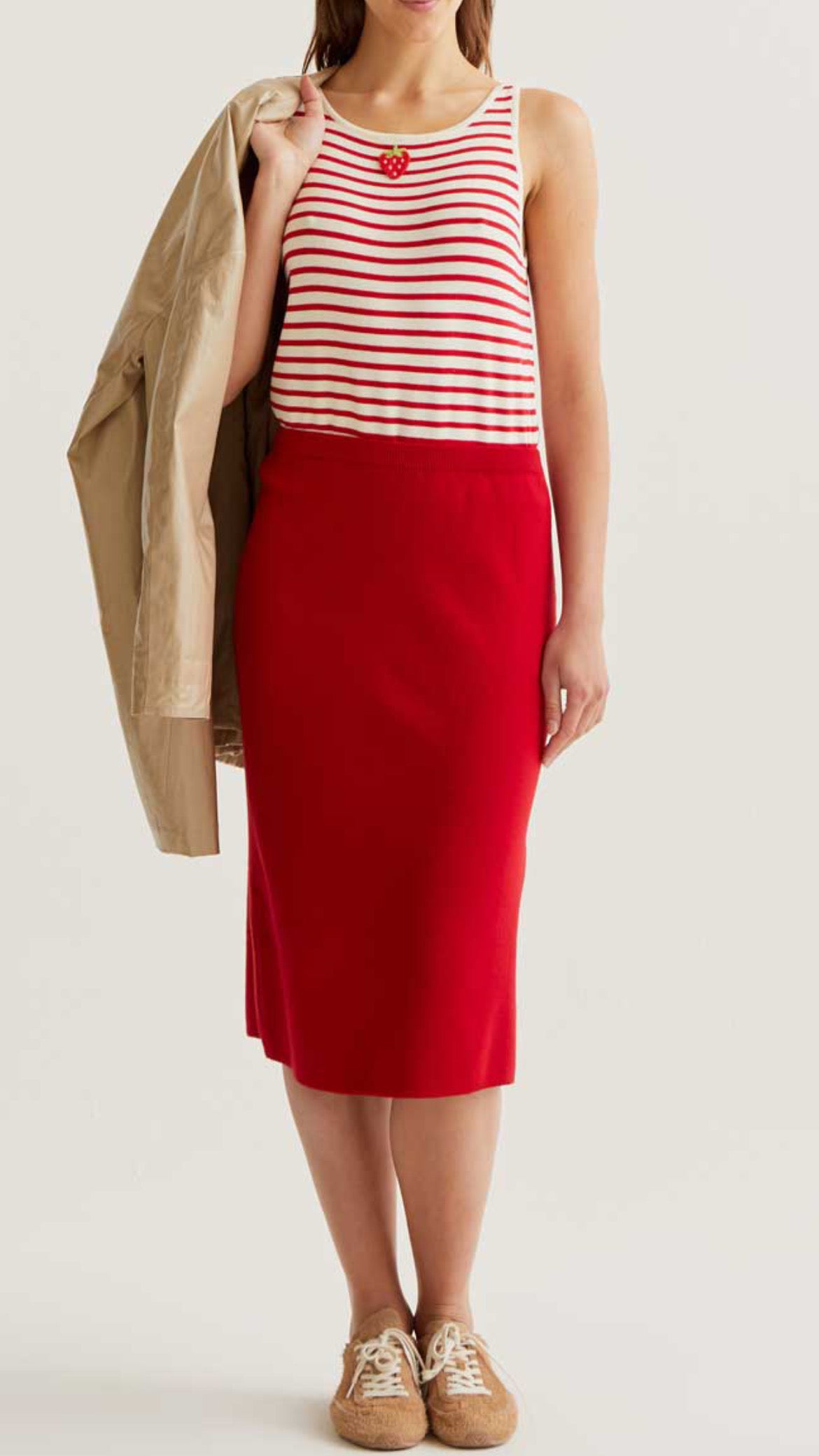 Falda midi punto roja