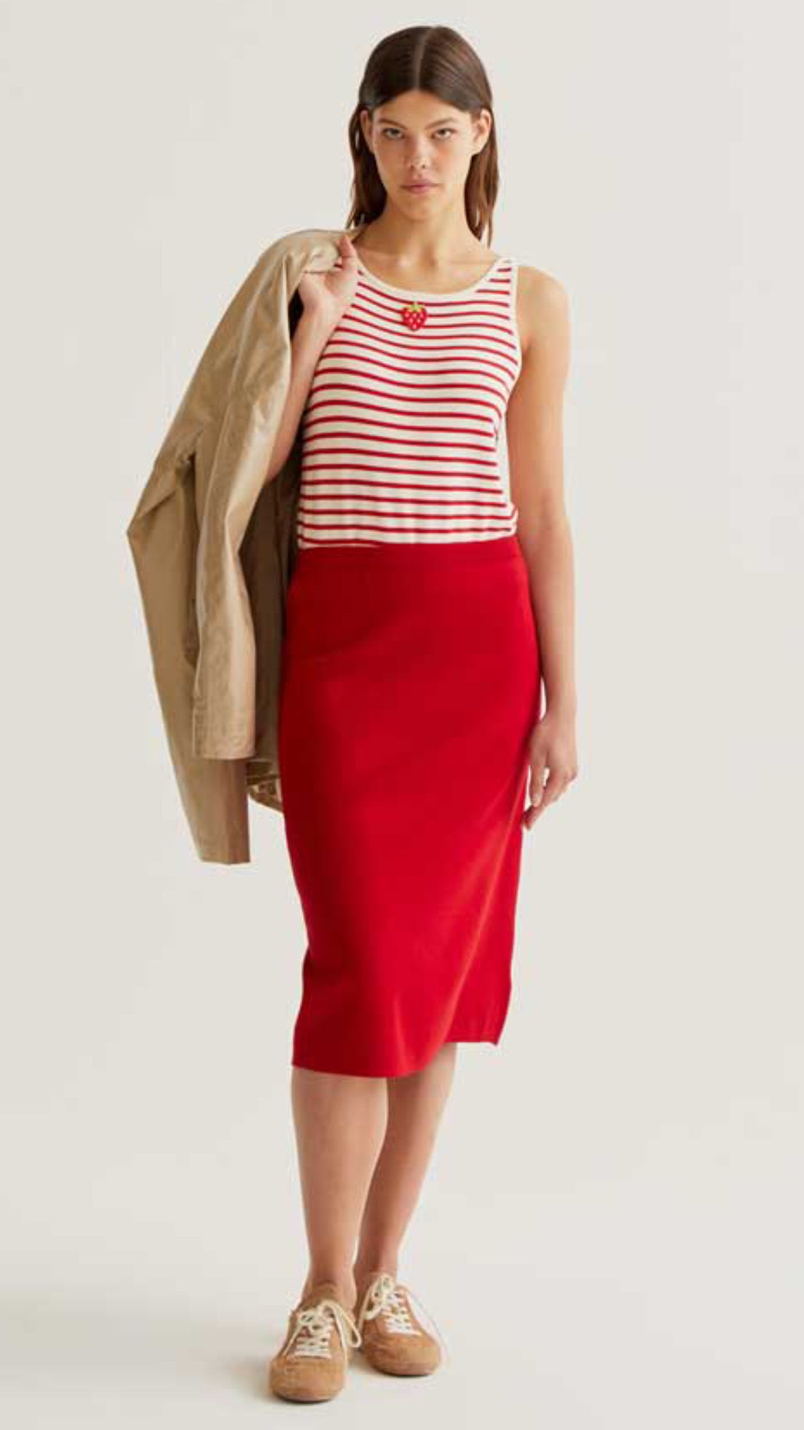 Falda midi punto roja