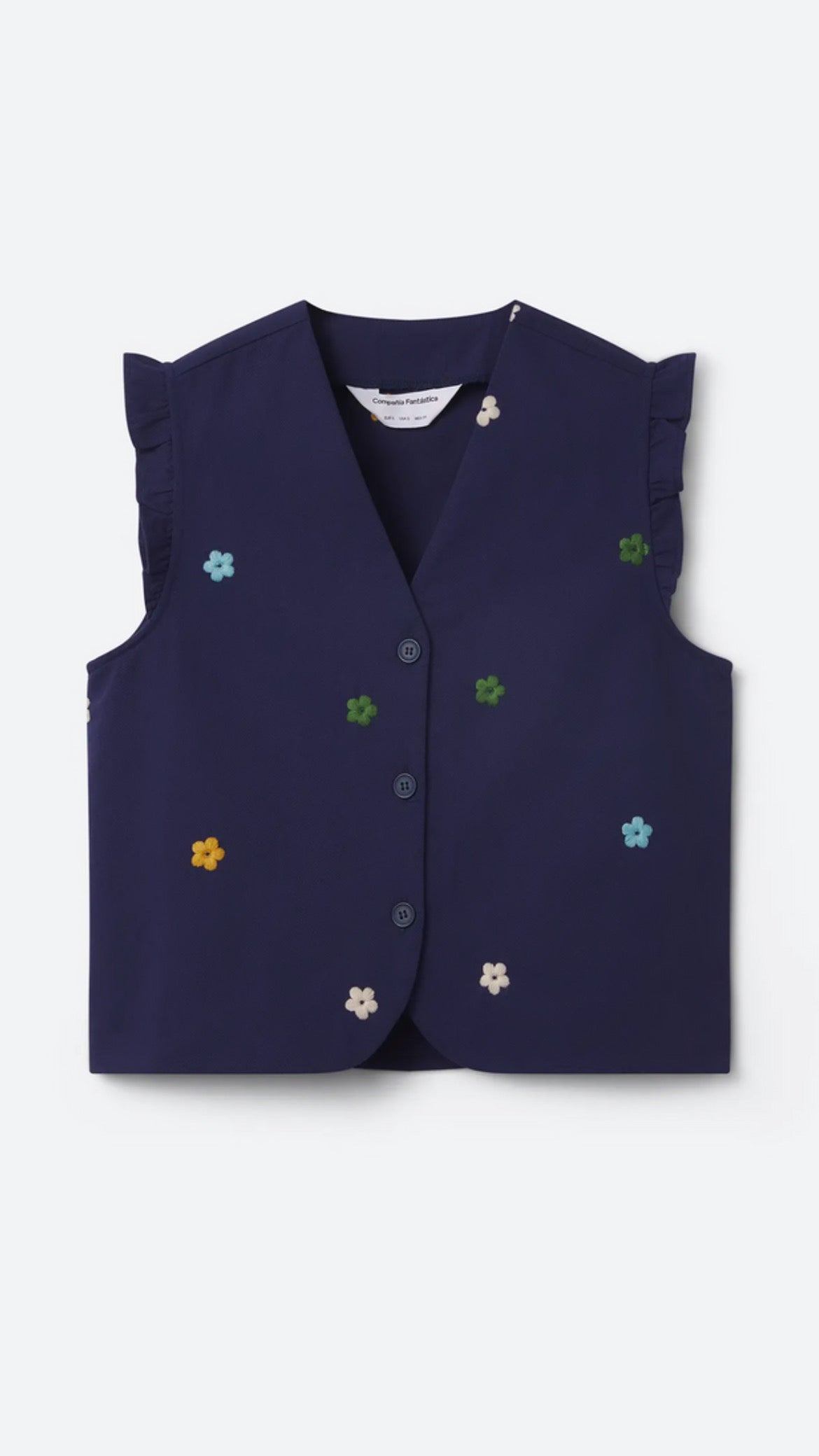 Chaleco 100% algodón azul marino con bordado de flores