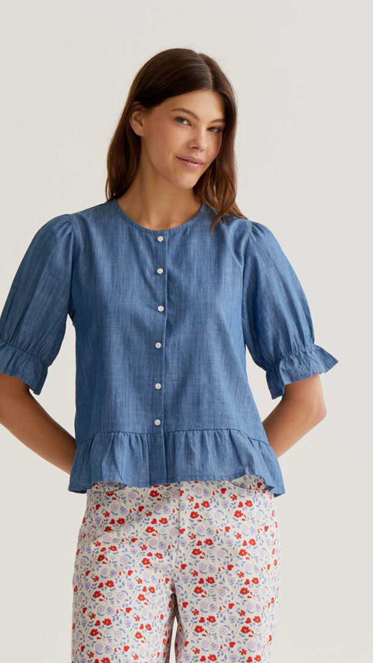 Camisa 100% algodón chambray azul