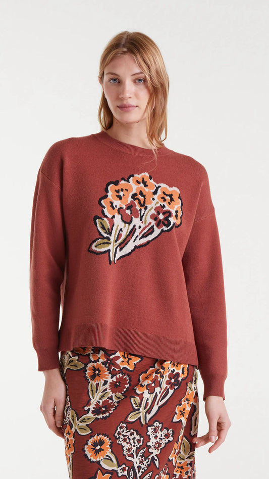 Jersey de punto jacquard con estampado bouquet