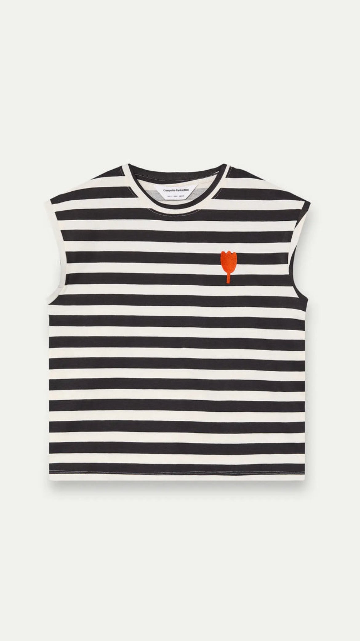 Camiseta con estampado de rayas negras con bordado de tulipán