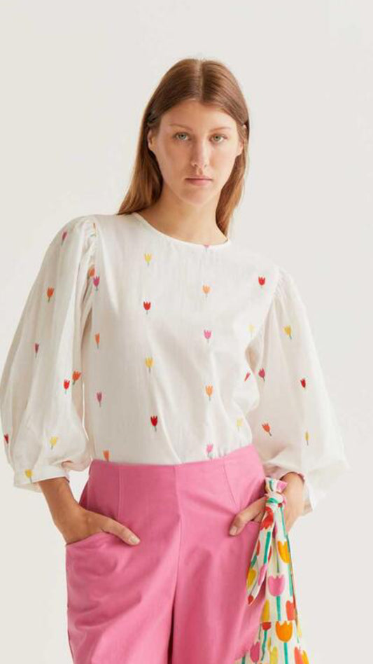 Top 100% algodón con estampado Multi Tulip