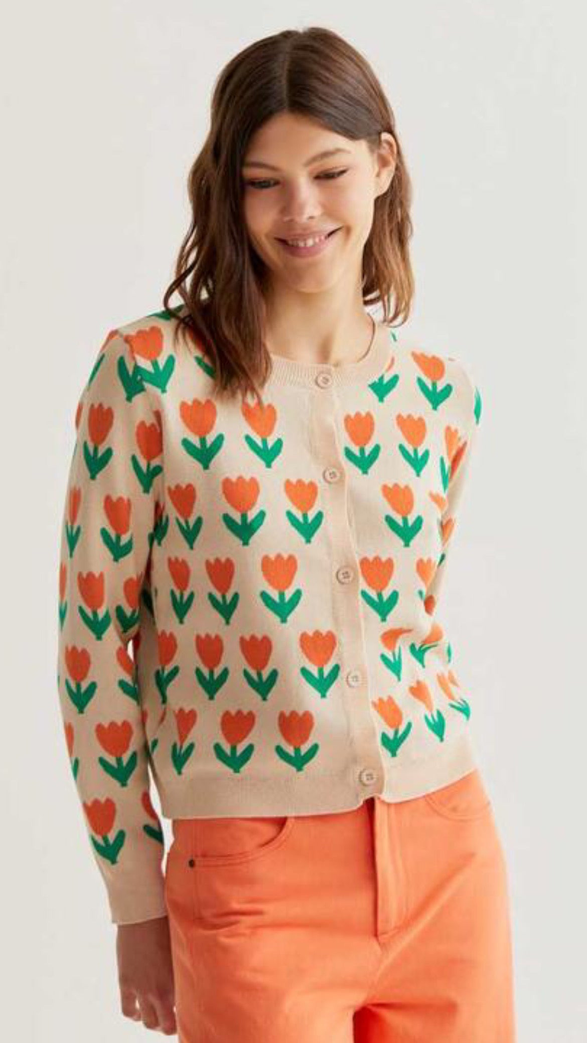Cárdigan punto con estampado Orange Tulip