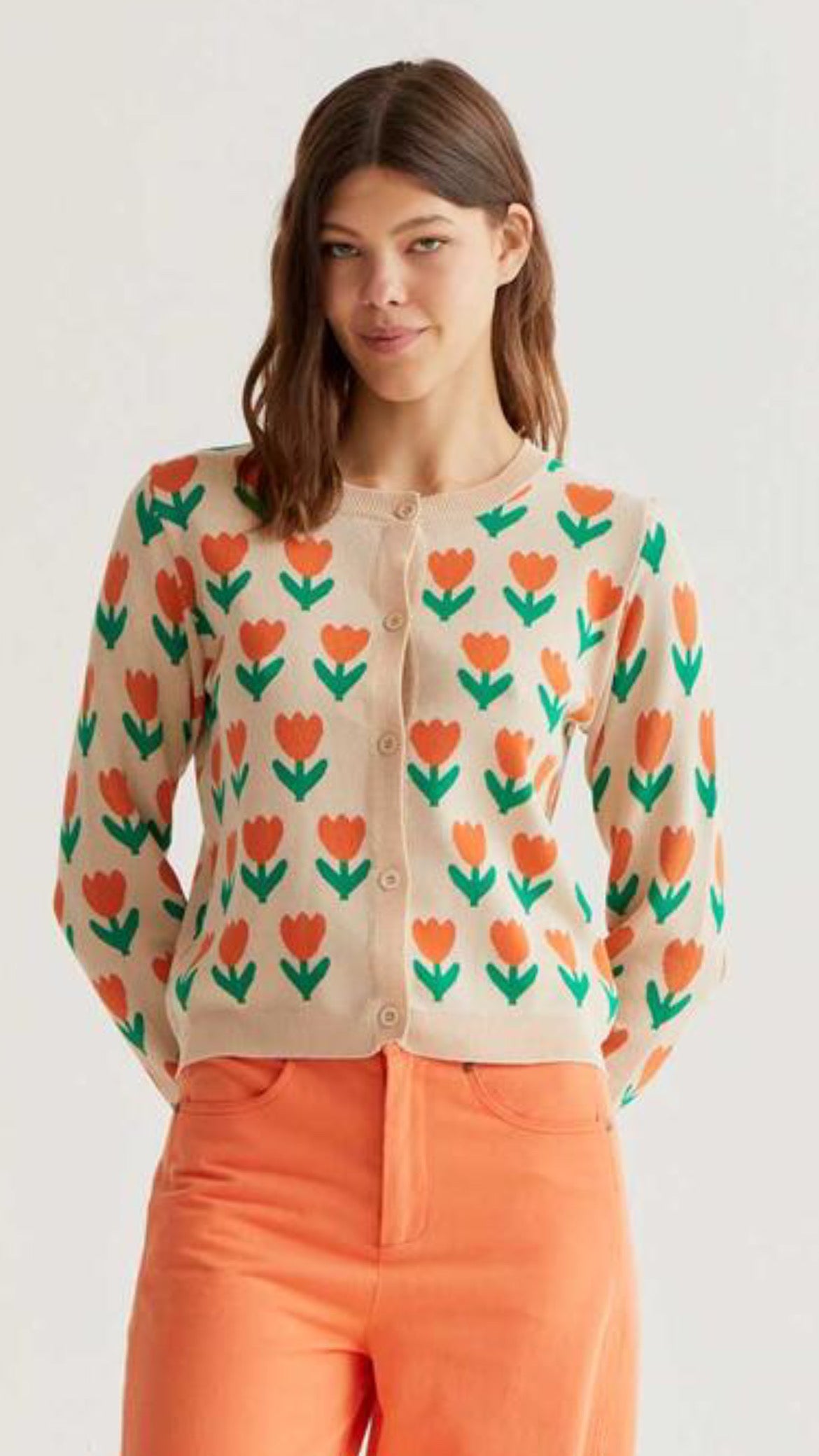 Cárdigan punto con estampado Orange Tulip
