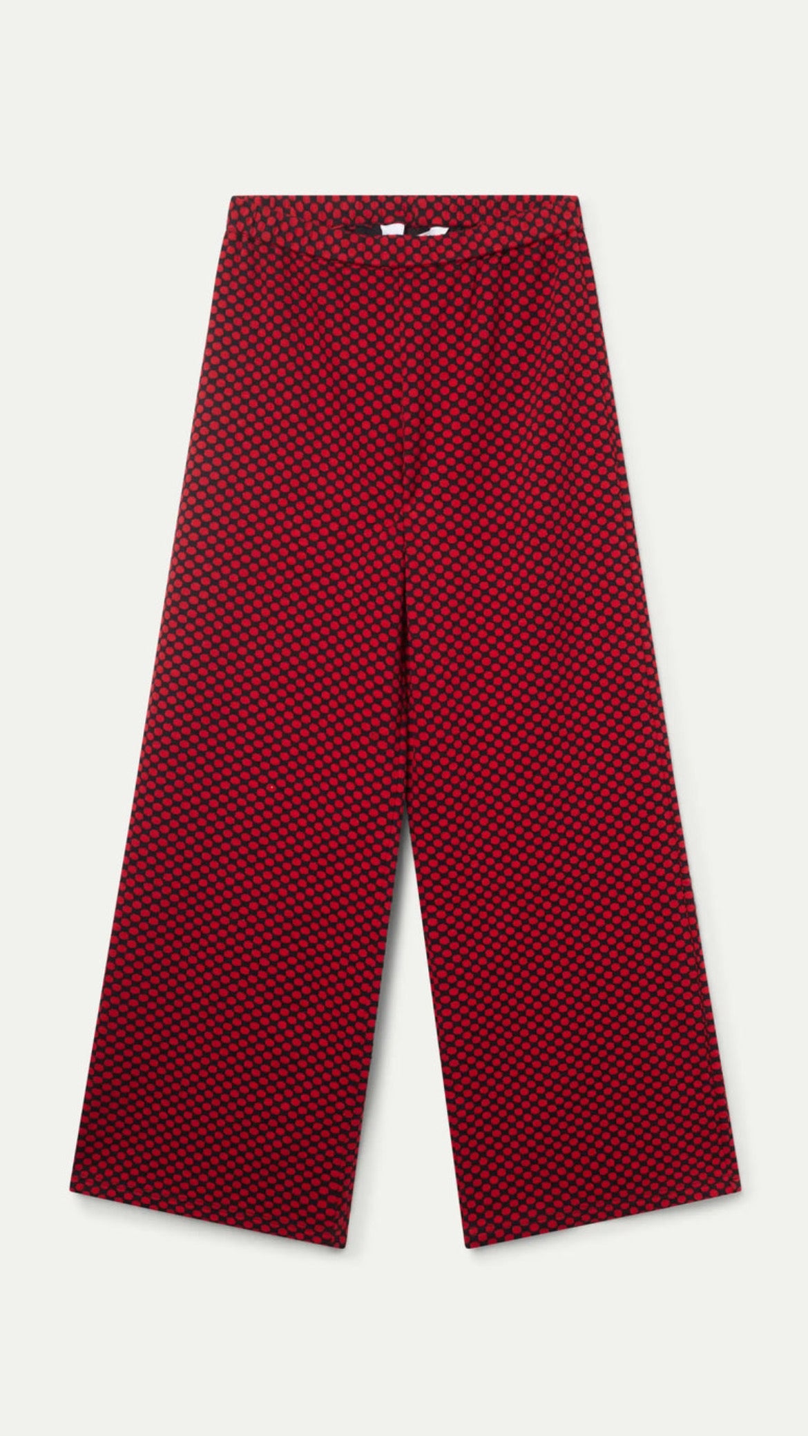 Red jacquard print knit trousers