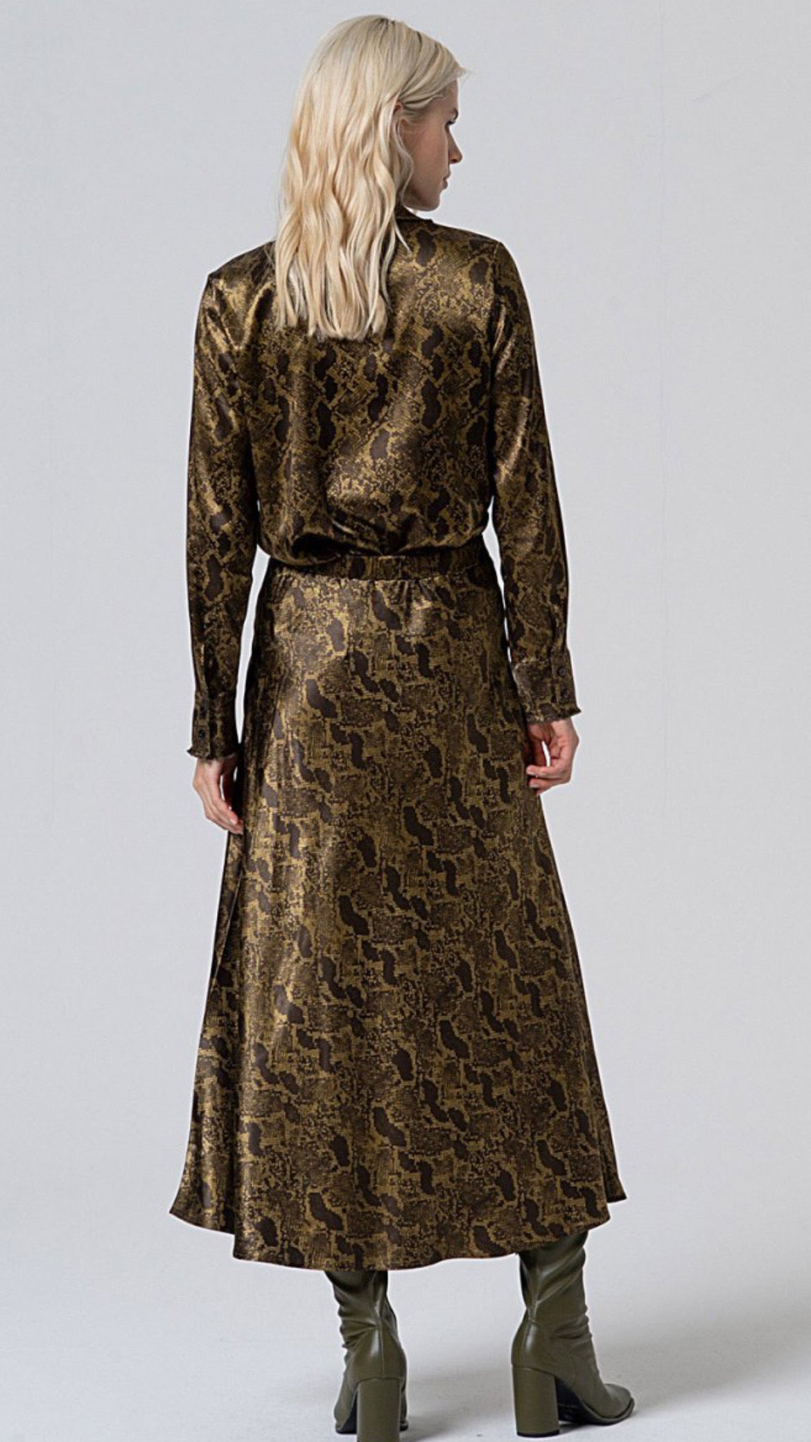 Falda midi elástica con animal print Kaki