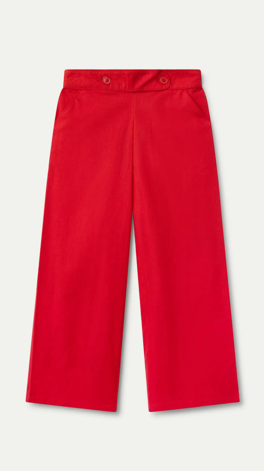 Pantalón recto botones rojos