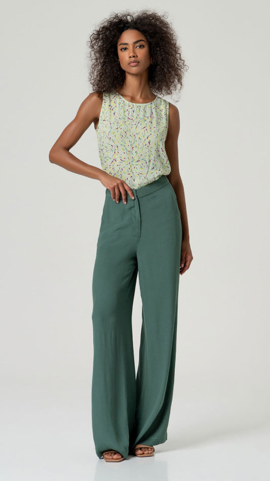 Pantalón EcoVero tiro medio recto Verde Botella