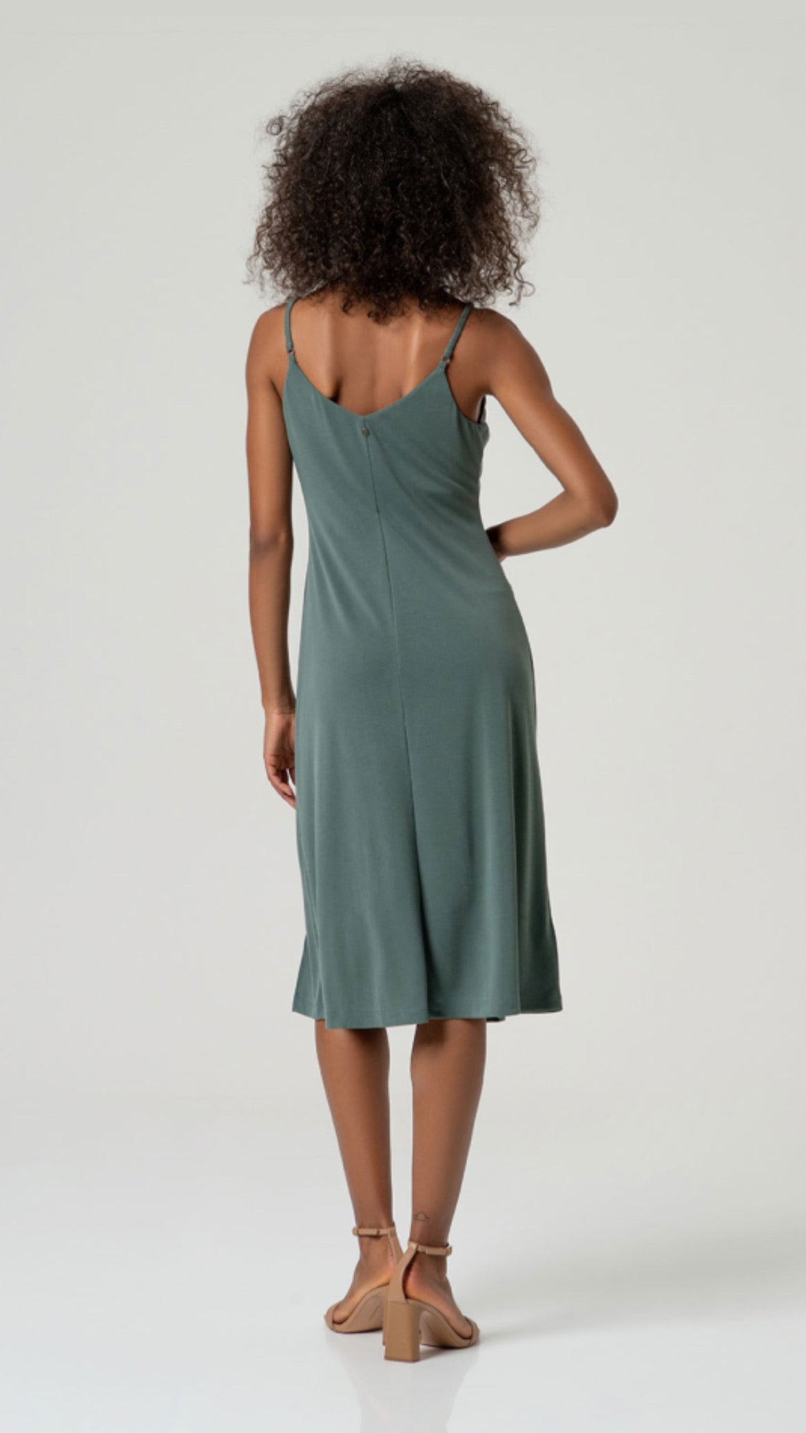 Vestido midi fluido con abertura Verde Botella (R)