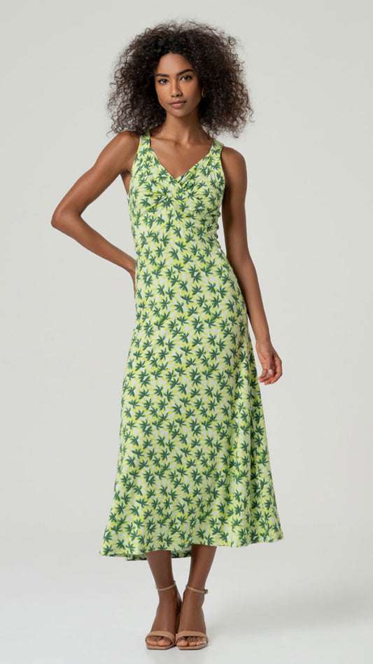 Vestido midi aloe vera drapeado Light green