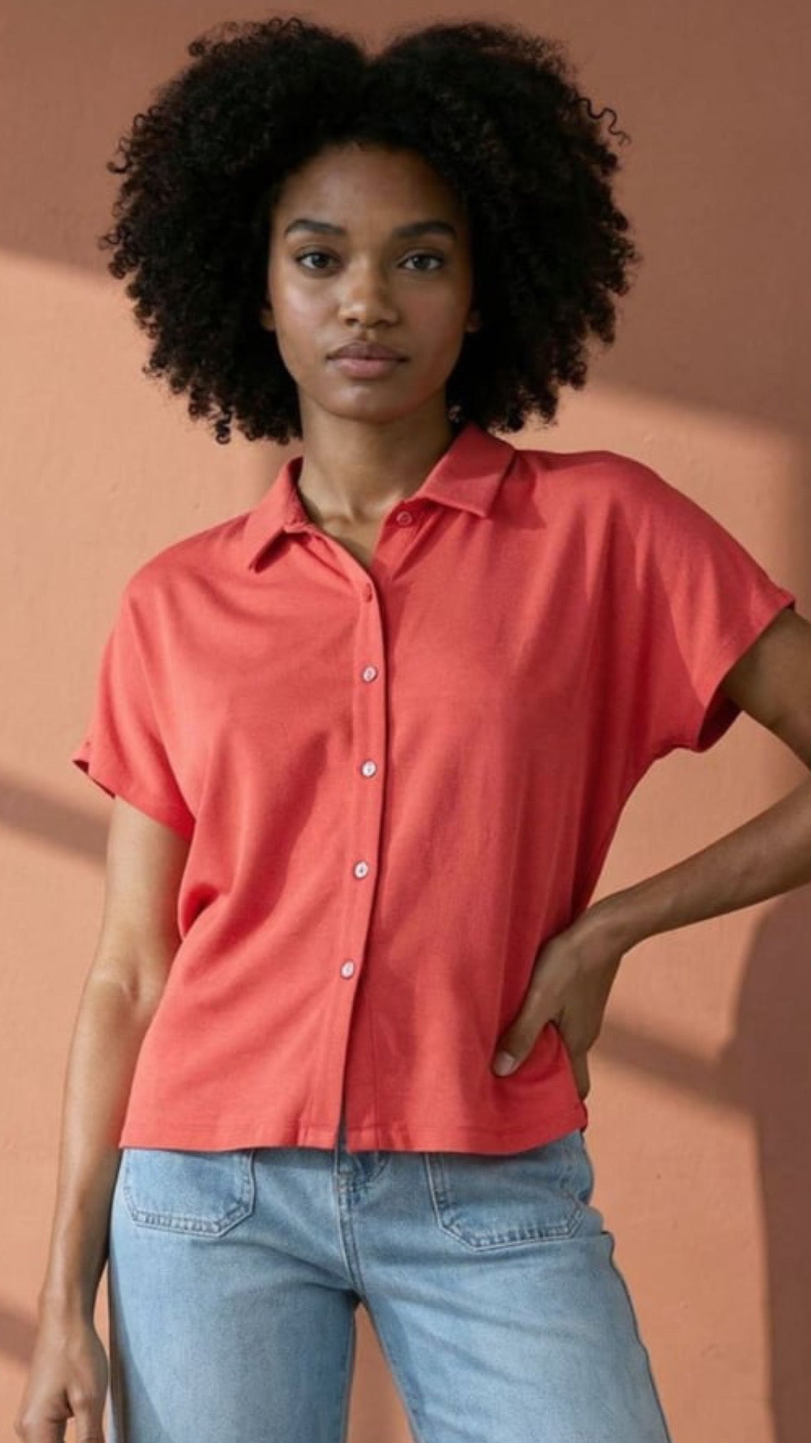 Camisa manga corta bambú Rojo